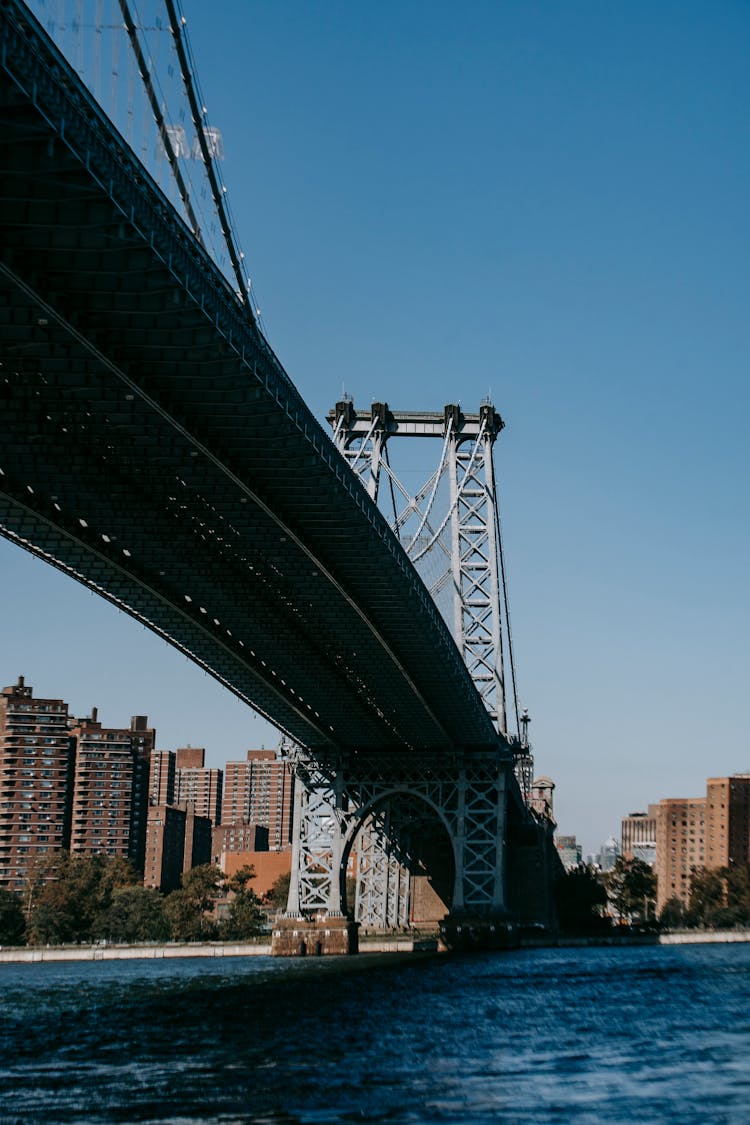 Suspension Bridge Over Rippling Blue River