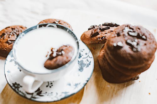Free Chocolate Cookies and Cup of Milk Stock Photo