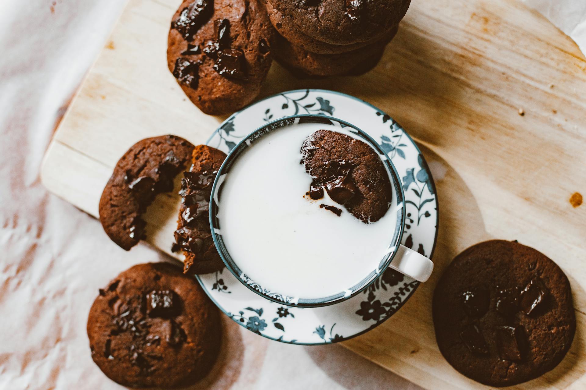 Chocolate Cookies and Cup of Milk