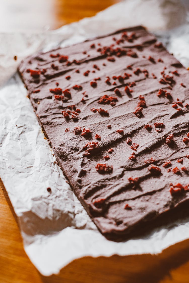 Baked Brownie On Parchment Paper 