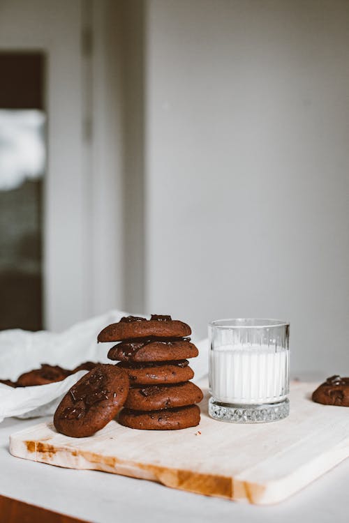 Chocolate Cookies and Glass of Milk