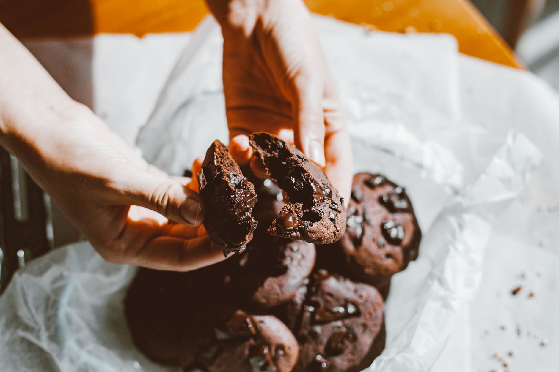 Close-up of Double Chocolate-Peach Cookies on cooling rack