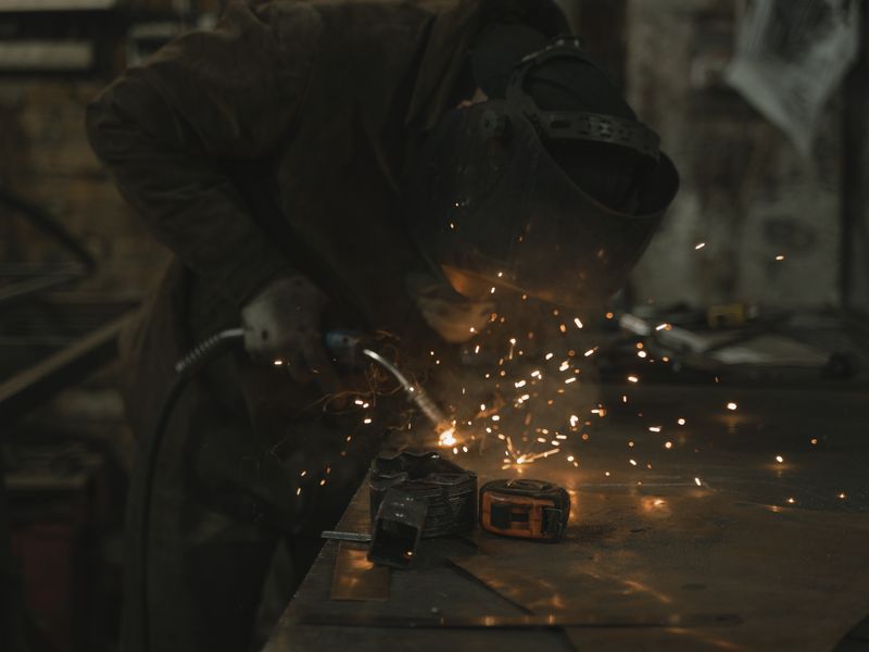 Metalwork being welded in a workshop