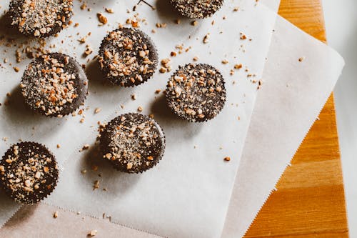 Free Chocolate Cupcakes with Nut Sprinkles  Stock Photo