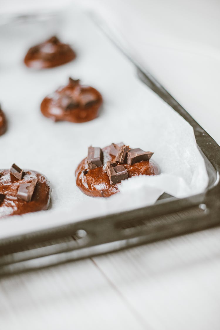 Chocolate Cookie Batter On Baking Tray