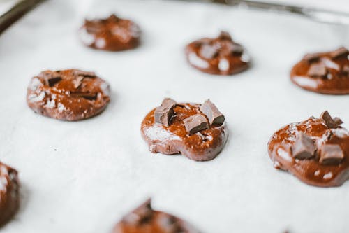 Raw Chocolate Cookies on a Baking Tray 