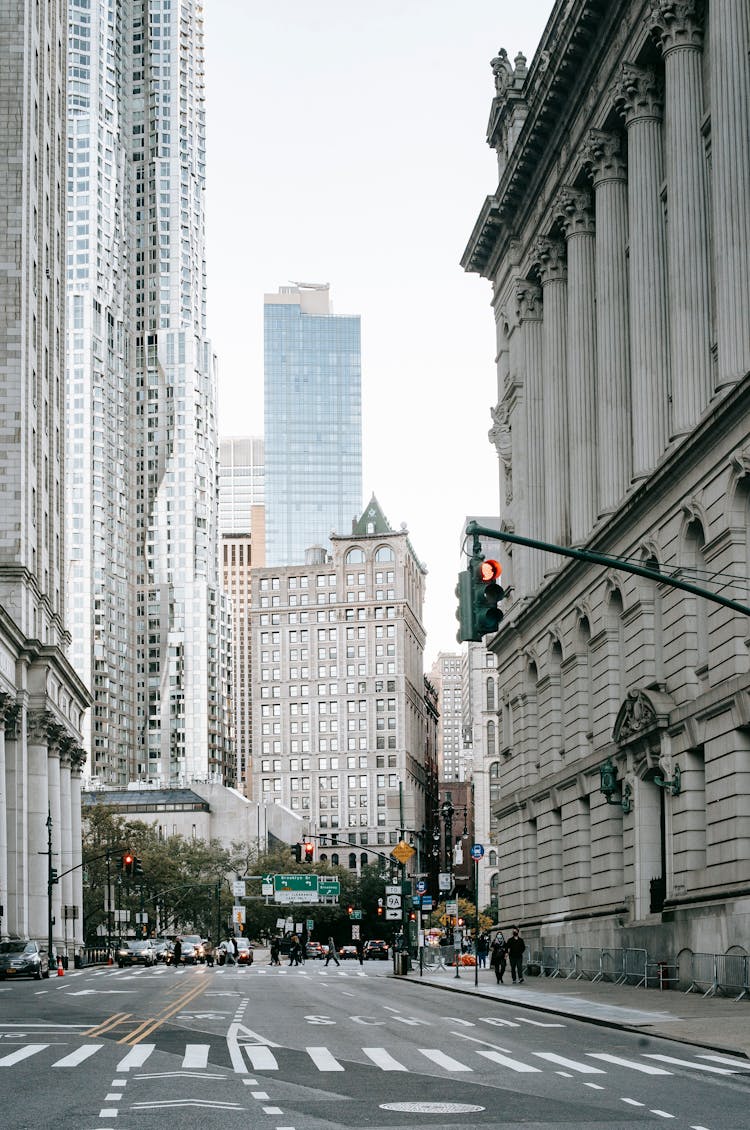 Stylish Architecture And Asphalt Road Of Modern Megapolis In Daytime