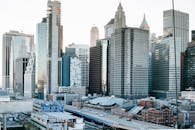 Modern skyscrapers with glass facades in downtown