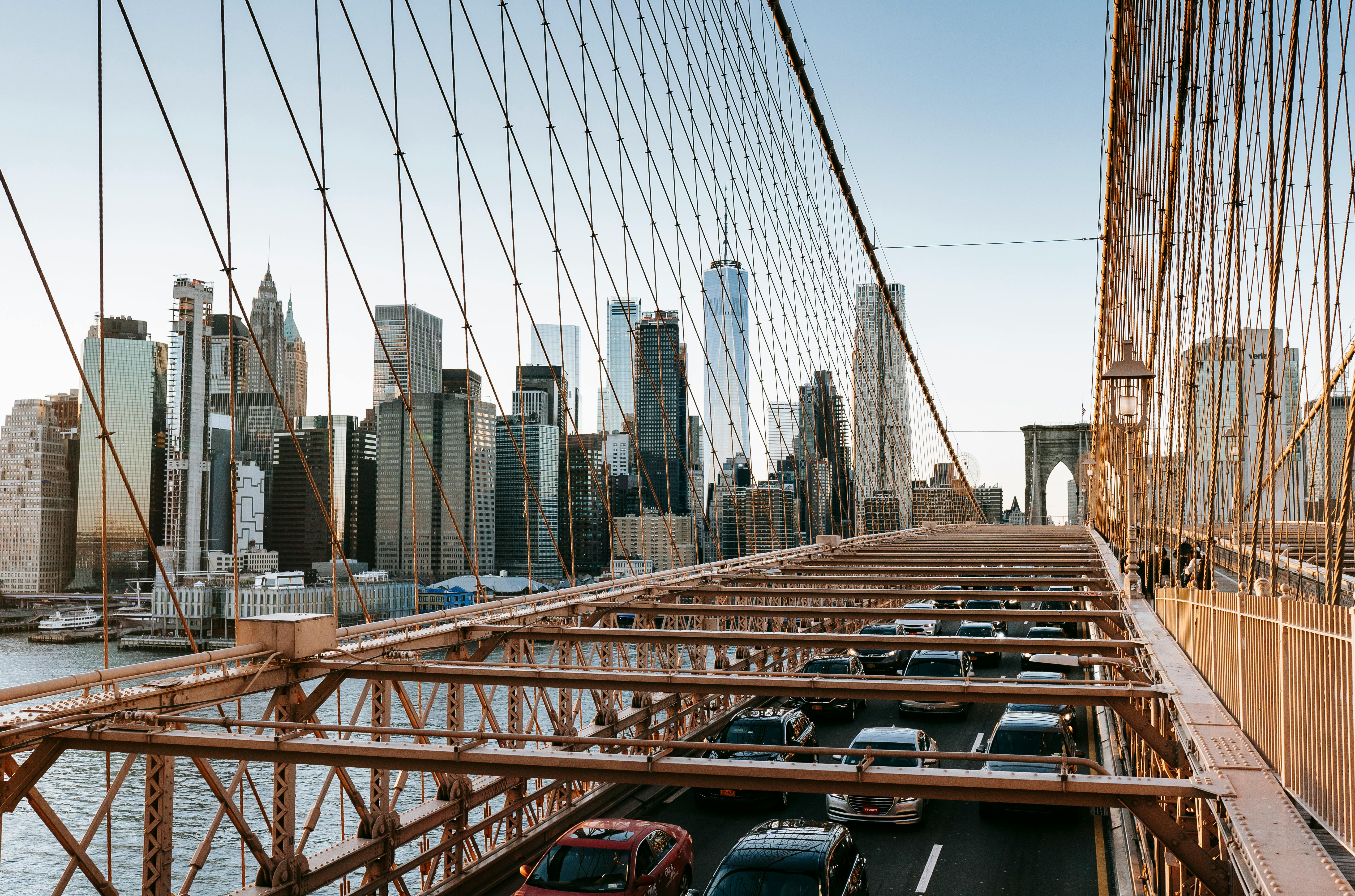 traffic on bridge near center of city