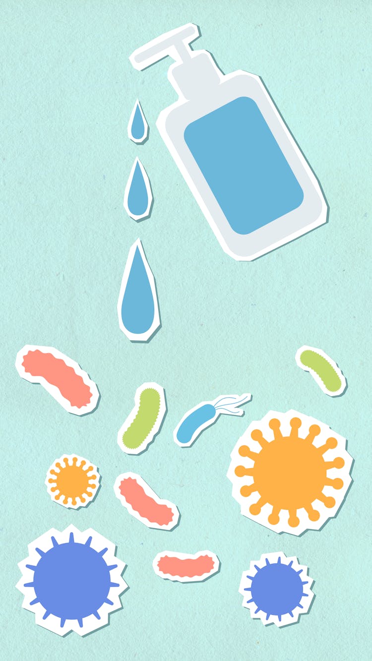 Cutout Paper Composition Of Antiseptic Gel Above Bacteria