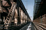 Pedestrian roadway on cantilever bridge in sunny day