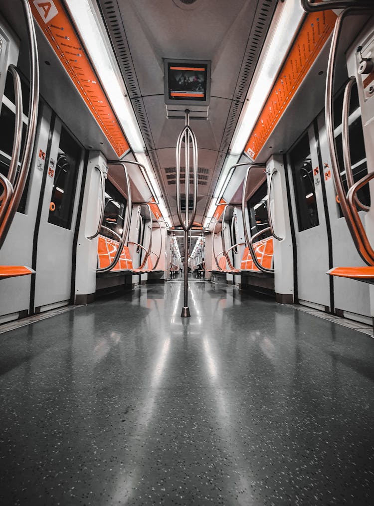 Empty Train Of Subway With Glowing Lights