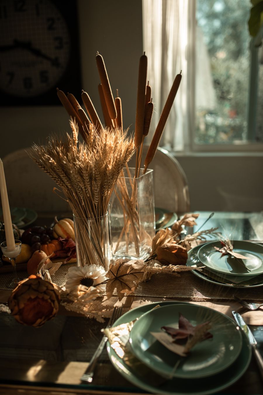Autumn dining table with seasonal centerpiece