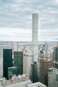 Breathtaking skyline view of iconic Manhattan skyscrapers with 432 Park Avenue.