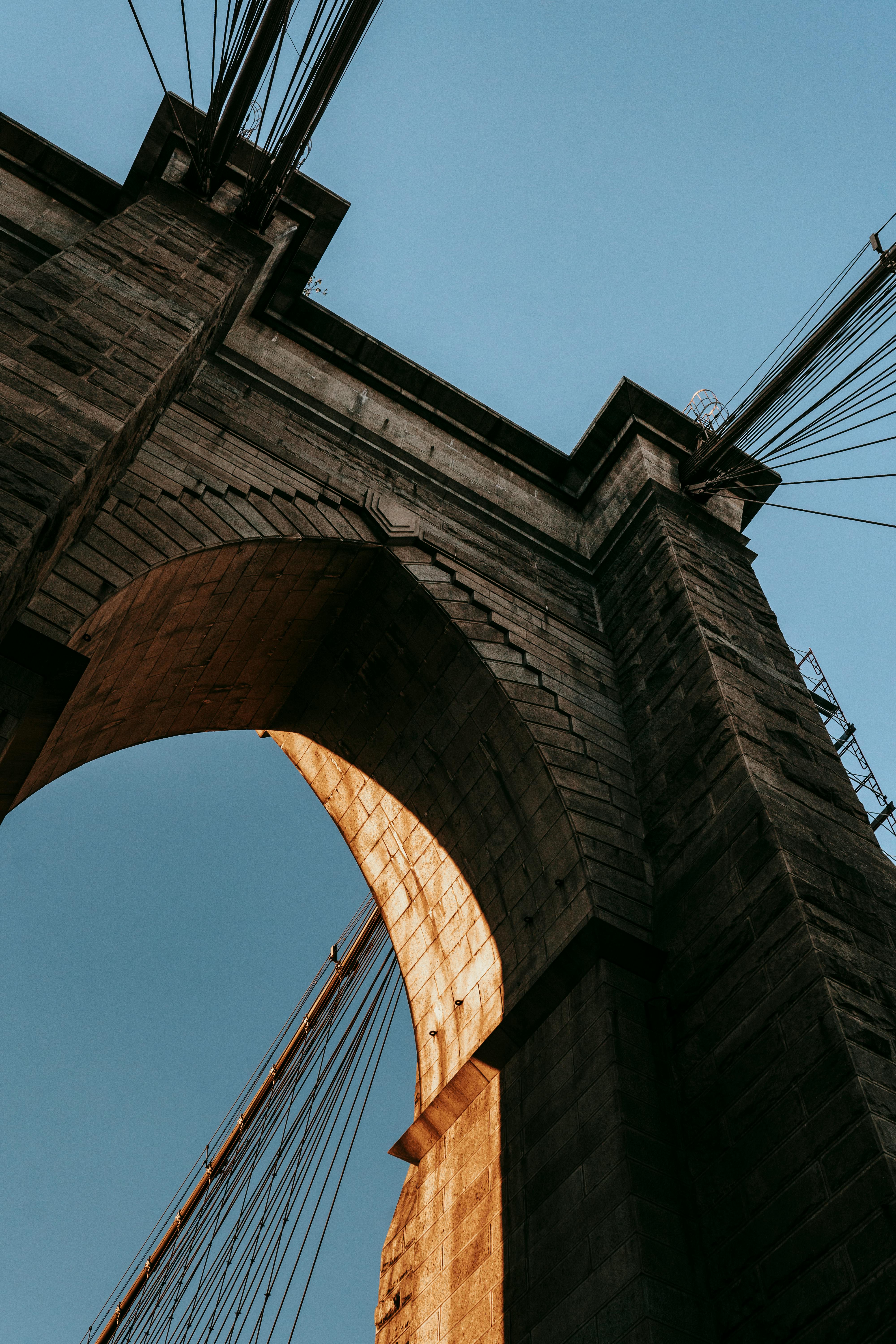 famous suspension bridge against cloudless blue sky