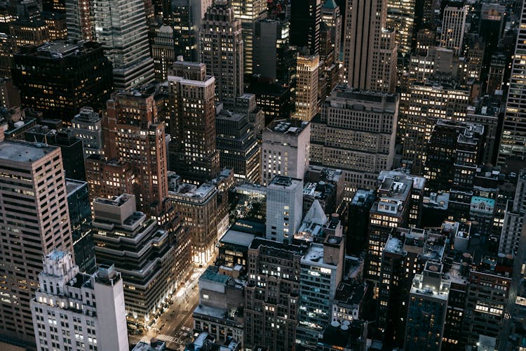 Drone Shot Of A City At Night 