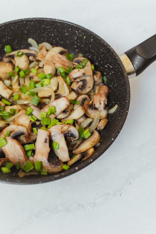 Fried Mushrooms on Frying Pan