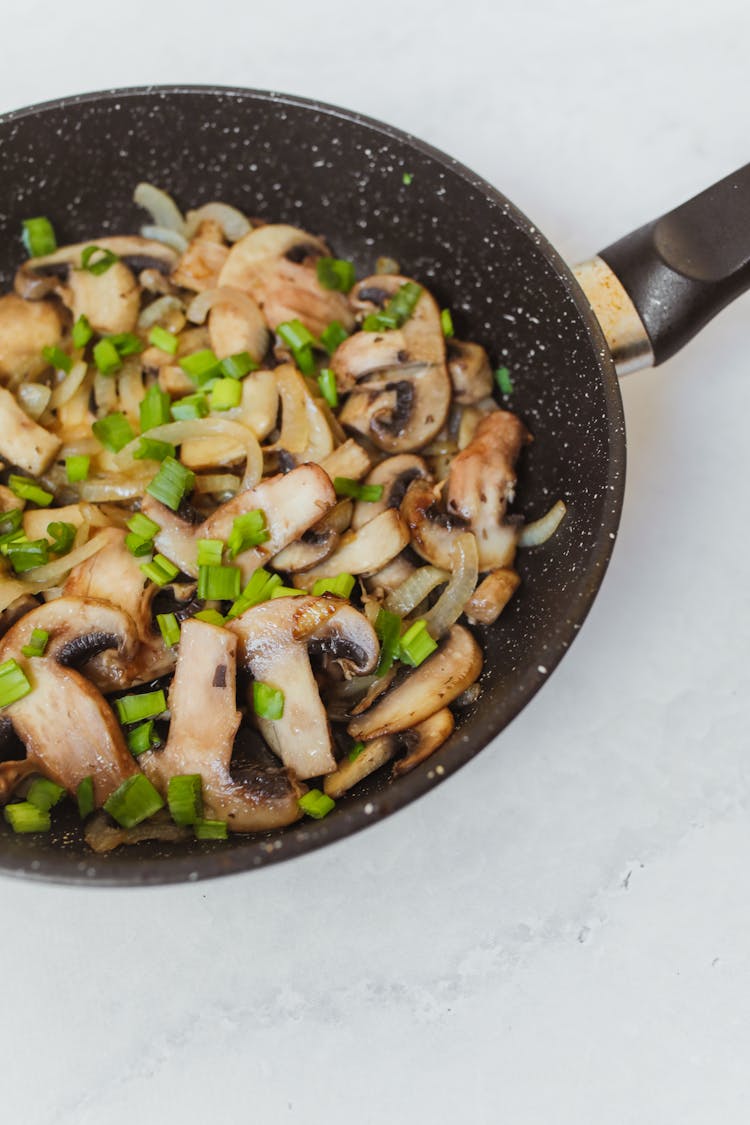 Fried Mushrooms On Frying Pan