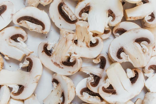High-quality close-up shot of sliced mushrooms, perfect for culinary and food photography needs.