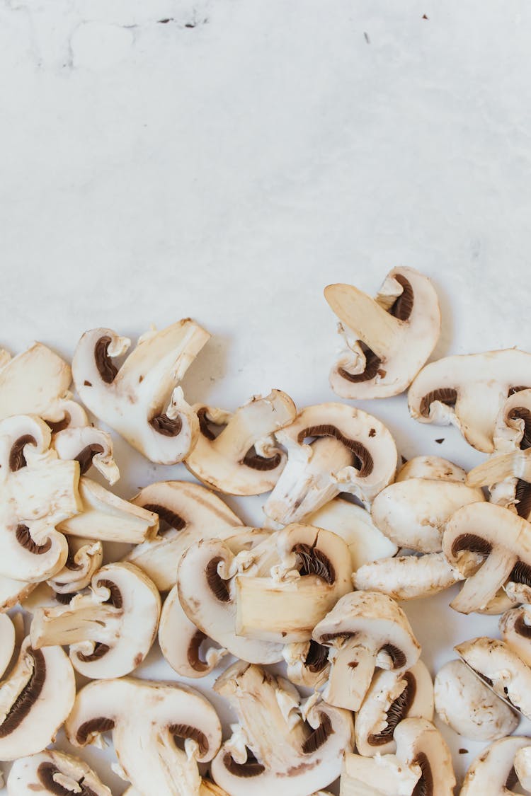 Lots Of Sliced Champignon Mushrooms