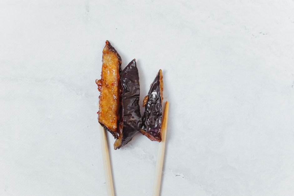 Japanese-style eggplant halves broiled with a sweet, savory miso glaze until caramelized and tender.