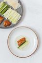 Sliced Meat With Green Vegetable on White Ceramic Plate
