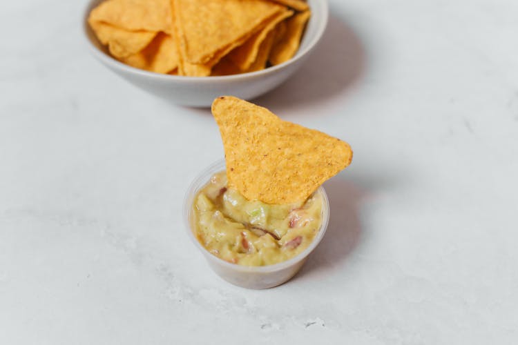 Nacho Chips In A Dipping Salsa