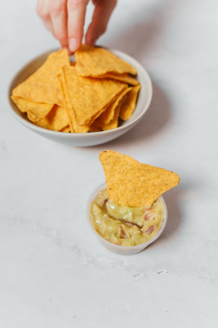 Nacho Chips In A Ceramic Bowl