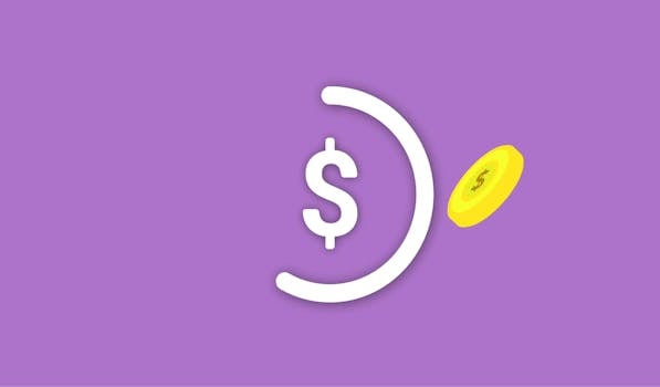 Minimalist design featuring a dollar symbol with a gold coin on a vibrant purple background.