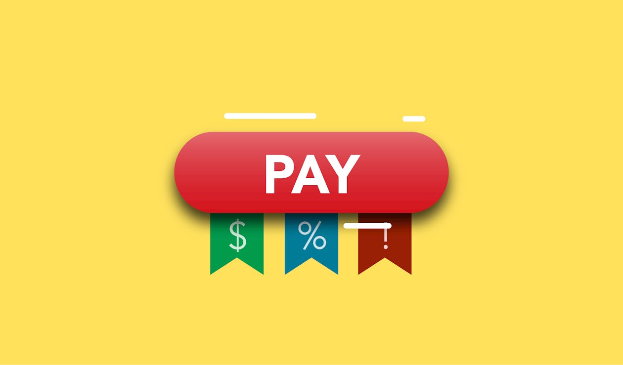 Free Simple illustration showing financial concept of payments with dollars interests and information on yellow background Stock Photo