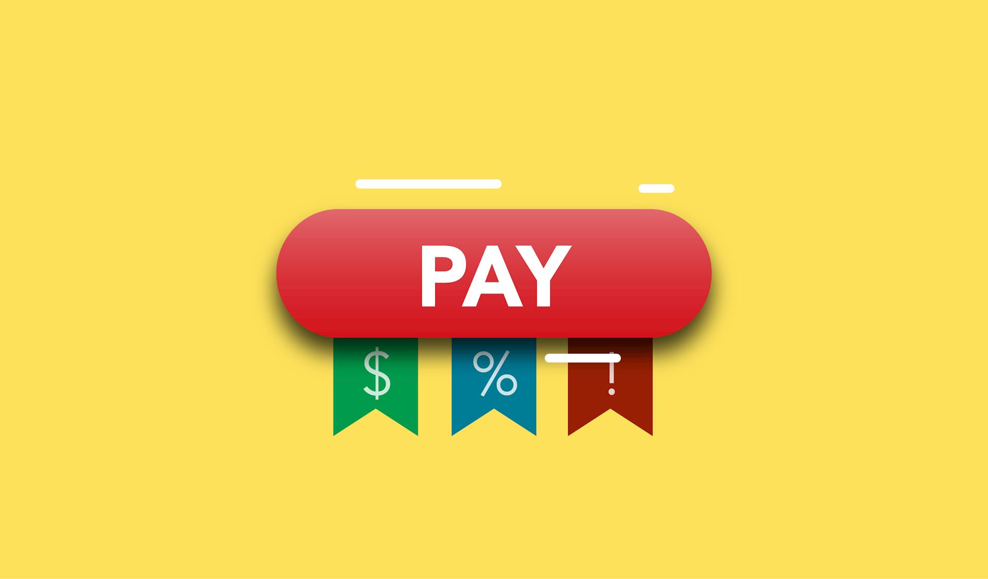 Simple illustration showing financial concept of payments with dollars interests and information on yellow background
