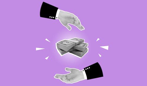 Free Cutout paper composition demonstrating money turnover on purple background Stock Photo