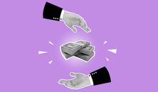 Cutout paper composition demonstrating money turnover on purple background
