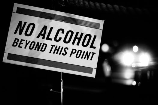 Signboard with inscription no alcohol beyond this point