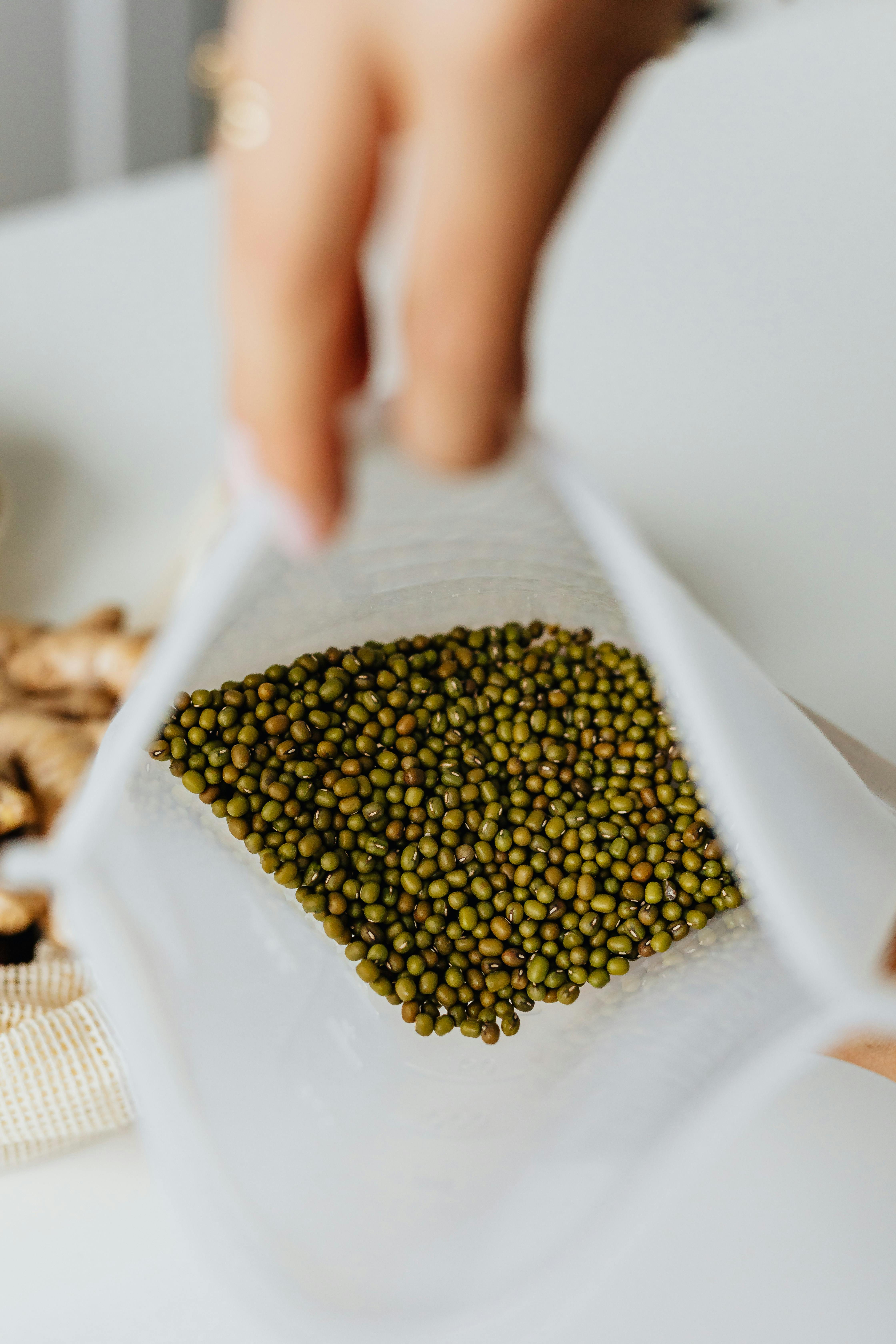 Macro Closeup Of Organic Green Gram Or Whole Green Moong Dal On A White  Ceramic Soup Spoon Stock Photo  Download Image Now  iStock