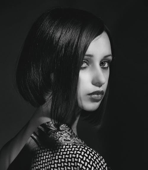 Grayscale Portrait of a Woman with Short Hair