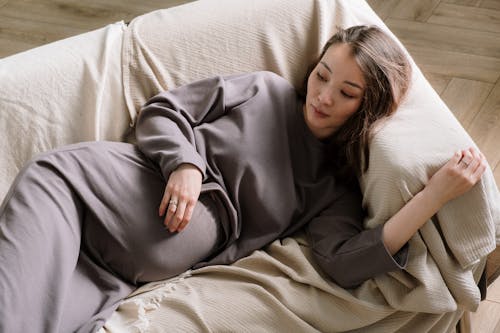 Free A Pregnant Woman Lying on a Couch  Stock Photo