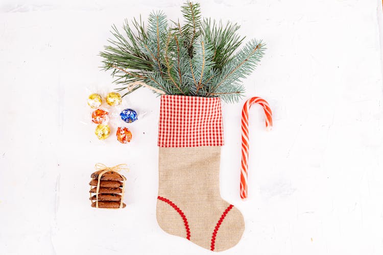 Fir Branches In Christmas Stocking