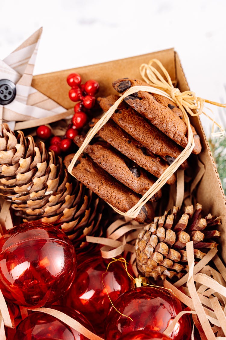 Baubles And Christmas Cookies In Box