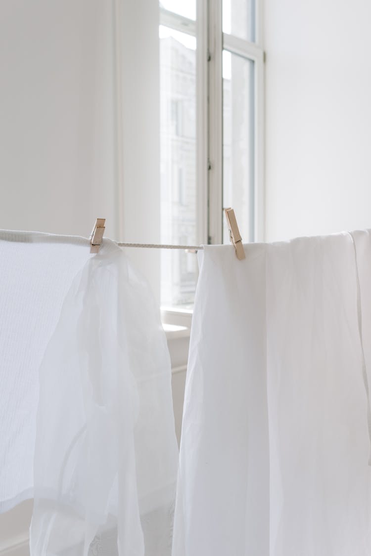 White Fabric On A Clothesline