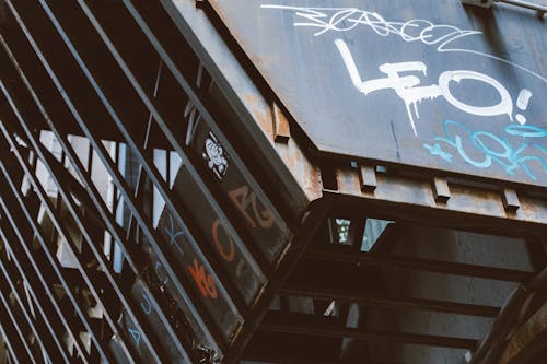 Close-up of a Graffiti on a Steel Construction in City