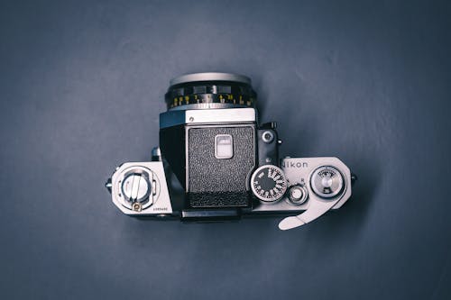 Overhead Shot of a Black and Silver Camera