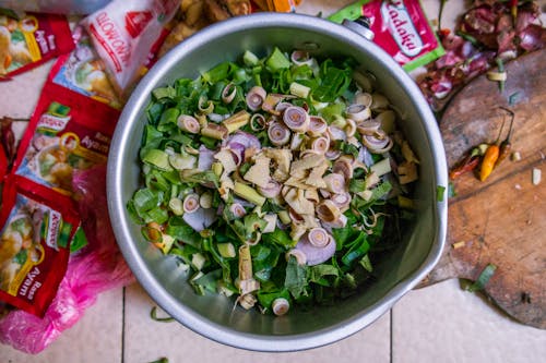 Vegetables Salad in Metal Bowl