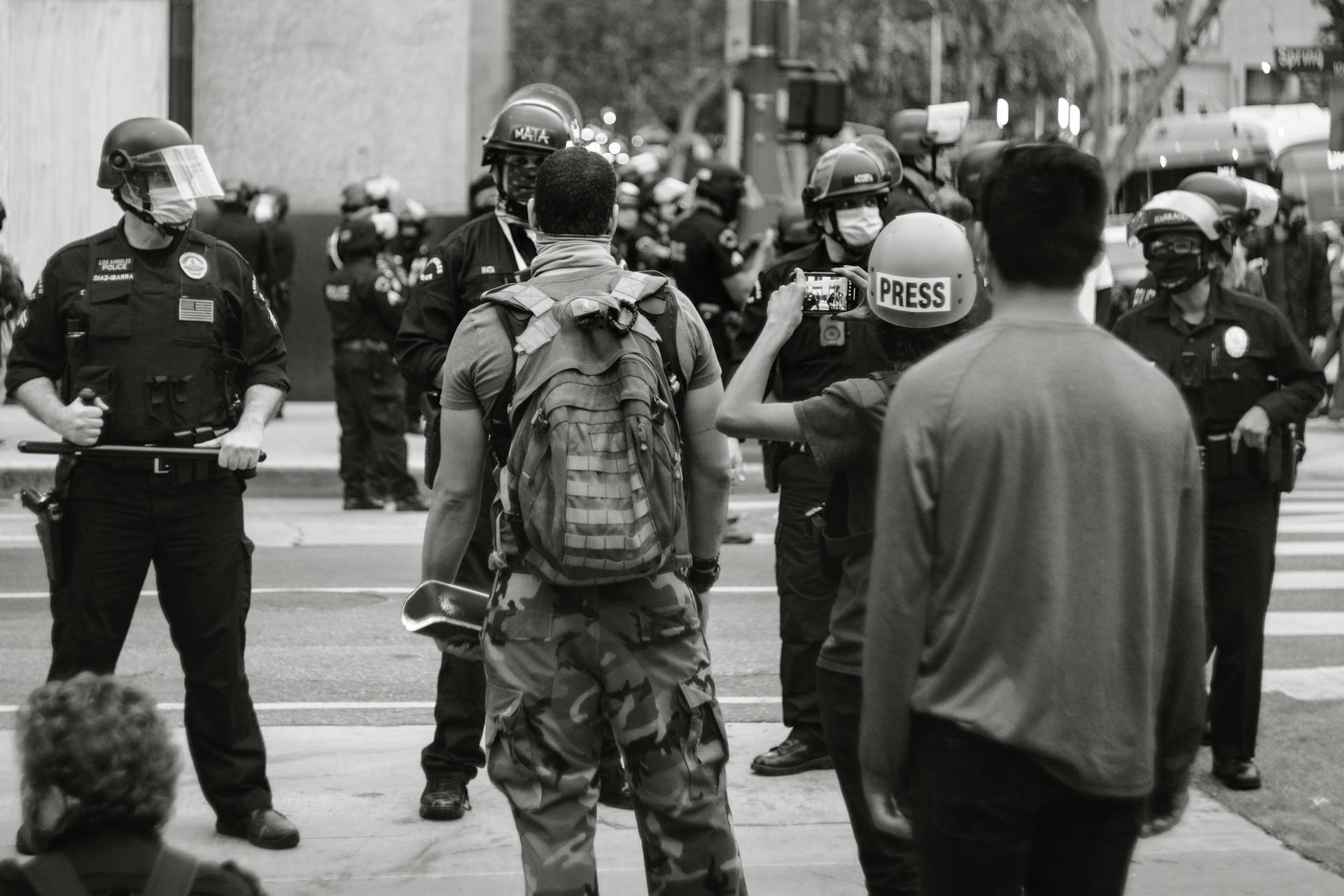 Police Cordon at the Protest Photographed by the Press