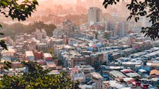 Amazing cityscape of modern megapolis at sundown