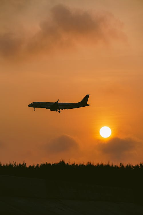 Silhouette of an Airplane during Sunset