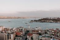 Aerial View of City Buildings Near the Ocean