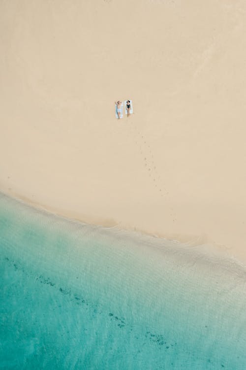 Free Aerial View of White Sand on the Beach Stock Photo