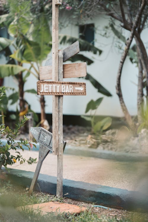 Directional Sign on a Wooden Post