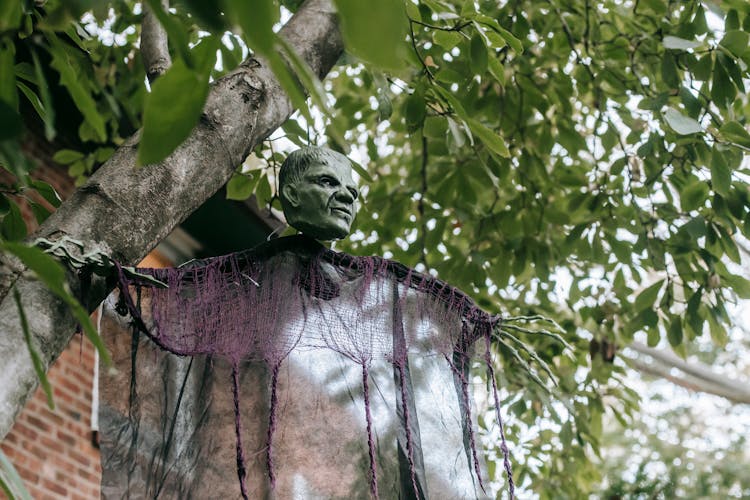 Spooky Skeleton With Mask On Tree In Halloween